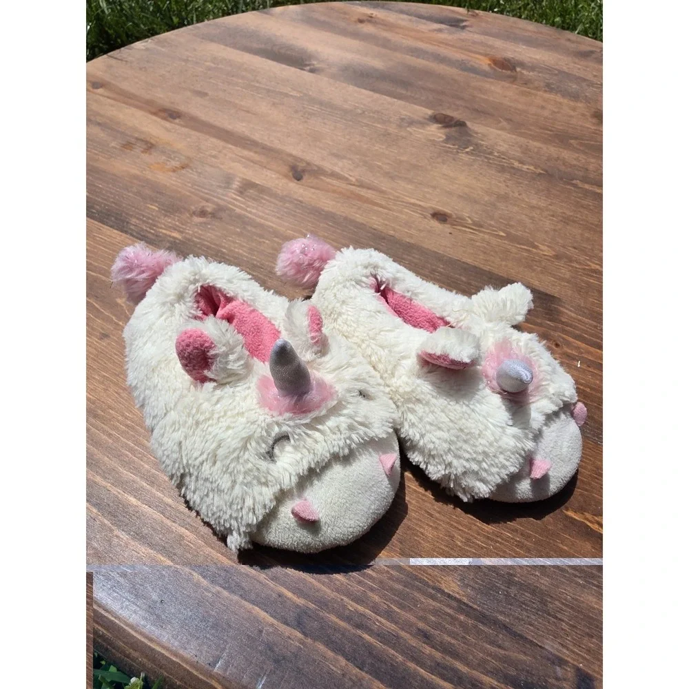 Girls Unicorn Slippers Size 5/6 UK 3/4 Plush Fuzzy Pink White House Shoes...